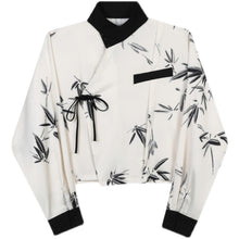 Load image into Gallery viewer, Cross-neck Lace-up Bamboo Print Long-sleeved Shirt
