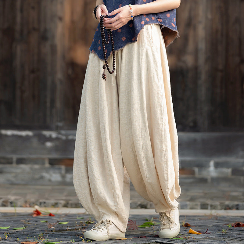Loose Cotton And Linen Patchwork Bloomers