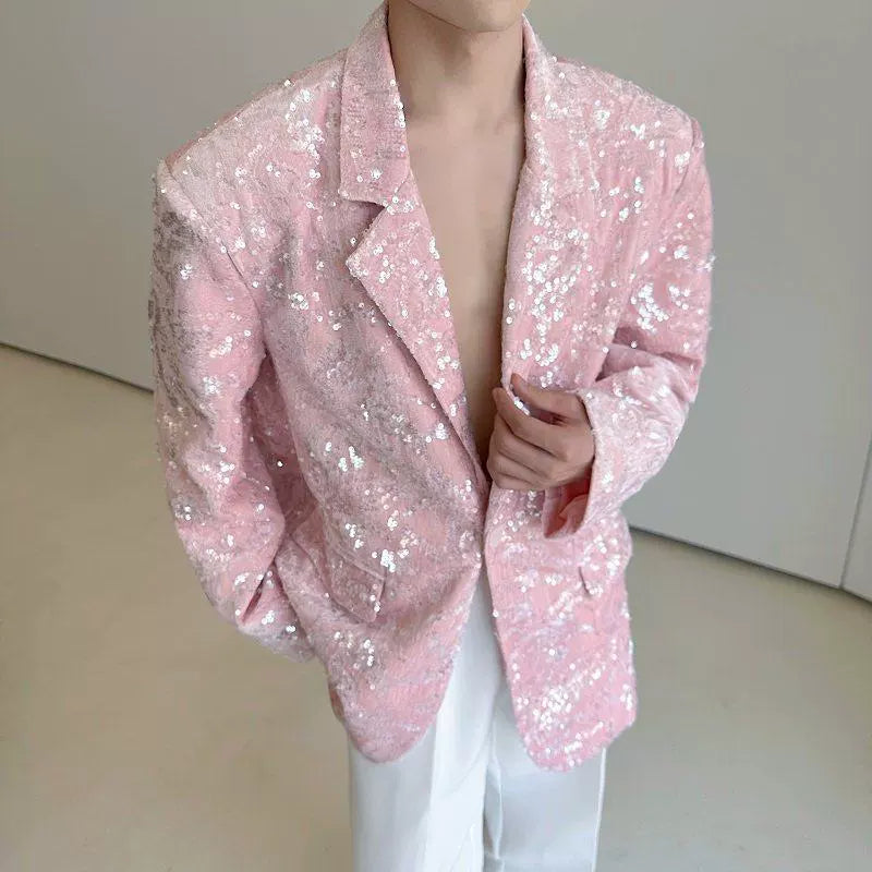 Velvet Sequined Shoulder Pad Loose Casual Blazer