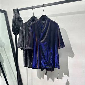 V-neck Ice Silk Loose Casual Shiny T-shirt