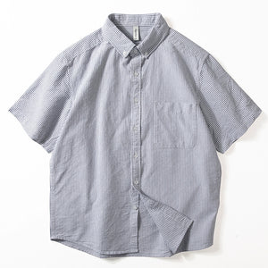 Blue Striped Cotton Loose Casual T-shirt