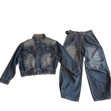 Load image into Gallery viewer, American Retro Washed Denim Jacket Machete Trousers Two-piece Suit
