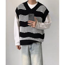 Load image into Gallery viewer, V-neck Preppy Sleeveless Wavy Knitted Vest
