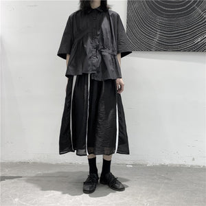 Japanese Style Irregular Pleated Loose T-shirt