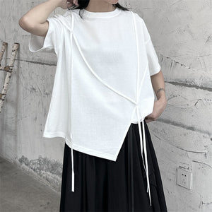 Japanese Style Irregular Round Neck Loose T-shirt