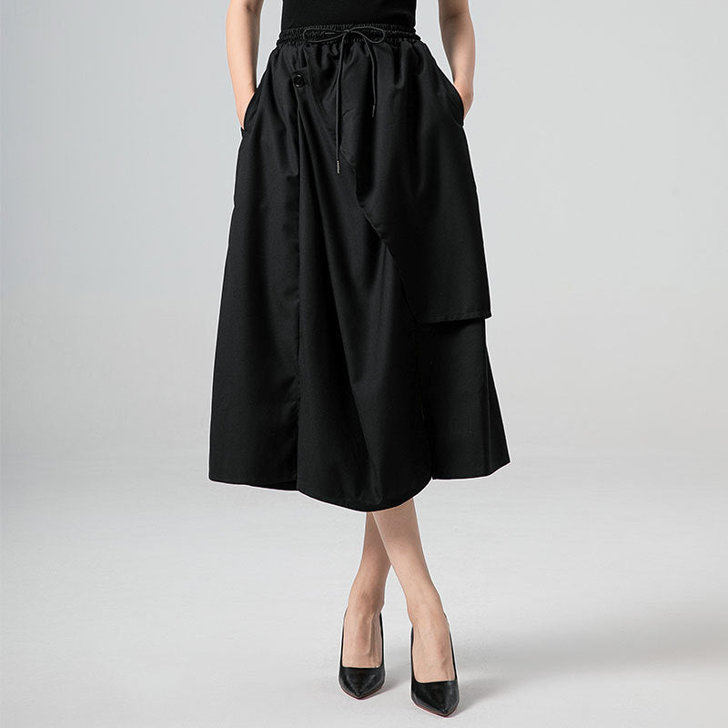 Drawstring High Waist Loose A-line Skirt
