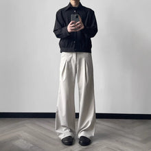 Load image into Gallery viewer, Linen Slanted Placket Double-pleat Straight Trousers
