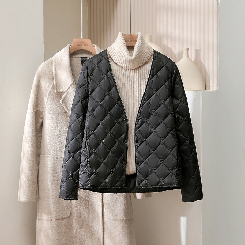 White Duck Down V-neck Down Jacket