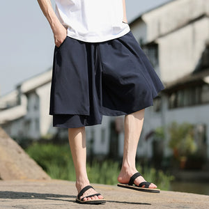 Ice Silk Loose Fake Two-piece Wide-leg Shorts