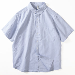 Blue Striped Cotton Loose Casual T-shirt