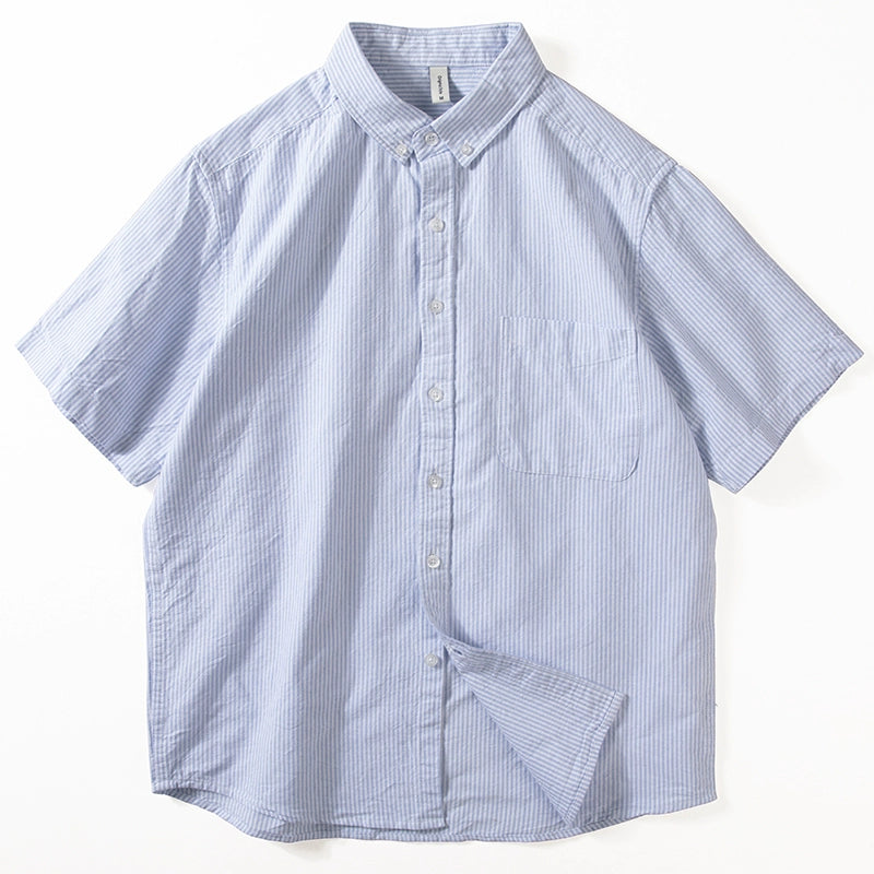Blue Striped Cotton Loose Casual T-shirt