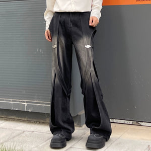 Washed Distressed Patchwork Deconstructed Jeans