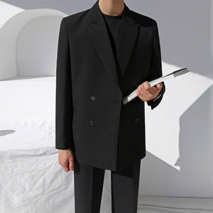 Loose Double-breasted Solid Color Suit Jacket