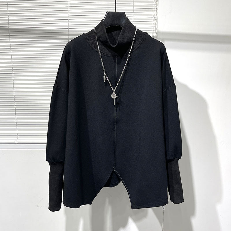 Loose Slit Stand Collar Sweatshirt