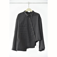 Load image into Gallery viewer, Women’s Striped Slanted Placket Irregular Hem Shirt

