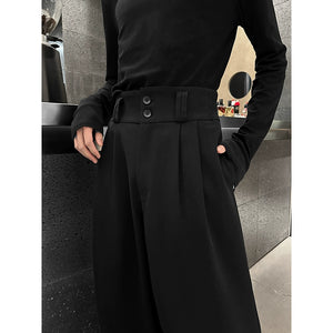 Straight High-waisted Draped Pleated Wide-leg Trousers