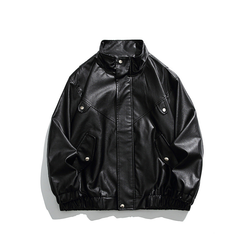 Stand Collar Leather Jacket