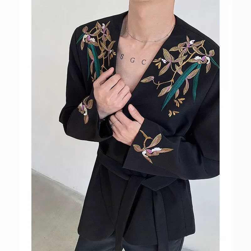 Heavy Embroidery Print Shoulder Pad Suit Jacket