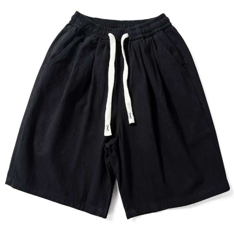 Cotton Elastic Drawstring Straight Loose Casual Shorts