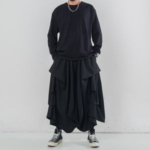 Multi-layered Pleated Cropped Wide-leg Pants Hakama