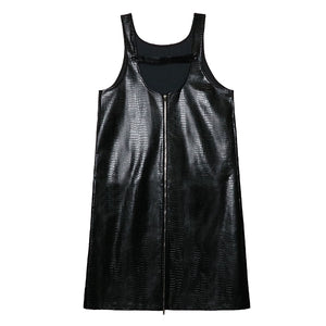 PU Leather Suspender Dress