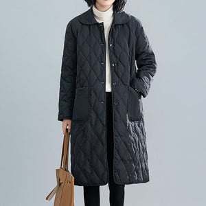 Loose Mid-length Diamond-patterned Coat