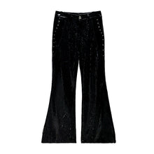 Load image into Gallery viewer, Heavy Sequined PU Metal Rivet Flared Pants
