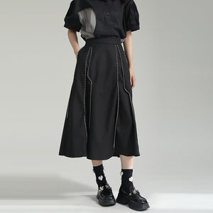 Topstitched A-line Irregular Skirt