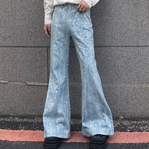 Sequined Distressed Washed Casual Flared Pants