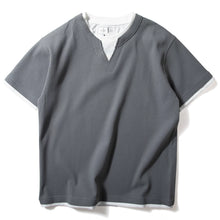 Load image into Gallery viewer, V-neck Faux Two-piece Waffle Knit Loose T-shirt
