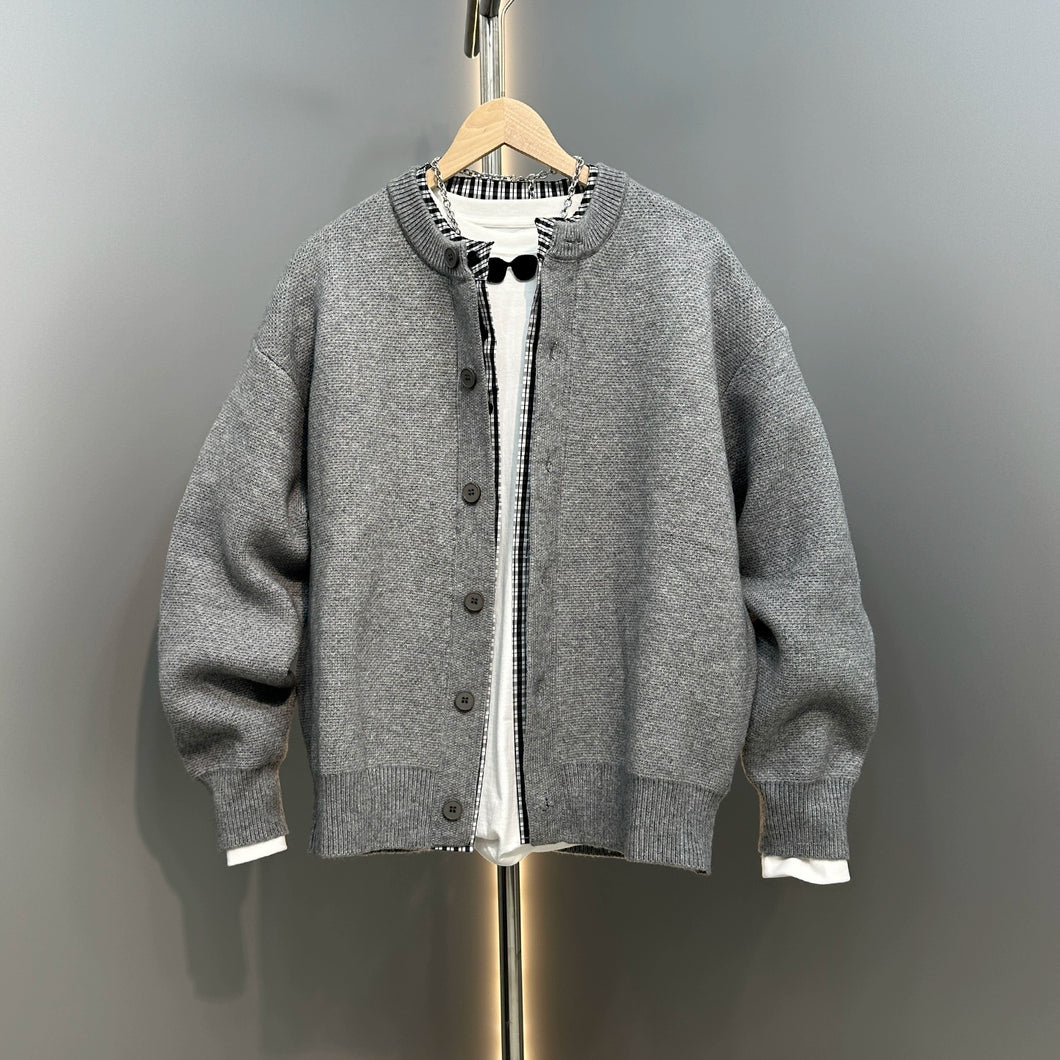 Casual Patchwork Fake Two-piece Knitted Cardigan