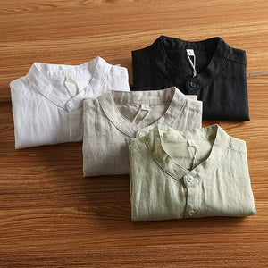 Linen Thin Retro Casual Stand Collar Shirt