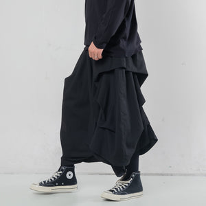 Multi-layered Pleated Cropped Wide-leg Pants Hakama