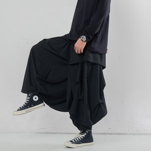 Multi-layered Pleated Cropped Wide-leg Pants Hakama