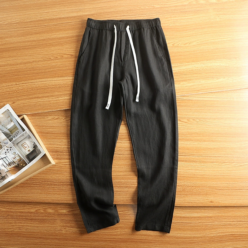 Linen Breathable Loose Drawstring Straight Trousers