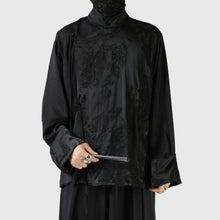 Load image into Gallery viewer, Stand-up Collar Embroidered Diagonal Placket Shirt
