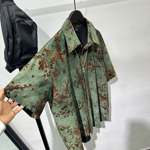 Vintage Print Loose Lapel Shirt