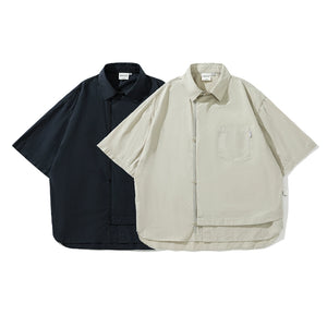Thin Solid Color Short Sleeve Shirt Men's Loose Shirt