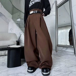 Retro 3D Pleated Casual Wide-leg Trousers