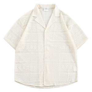 Loose Casual Hollow Pattern Cuban Collar Shirt