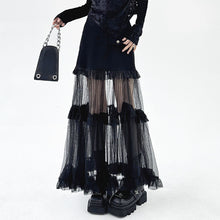 Load image into Gallery viewer, French Denim Patchwork Mesh Skirt
