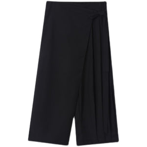 Pleated Wide-leg Straight Cropped Trousers