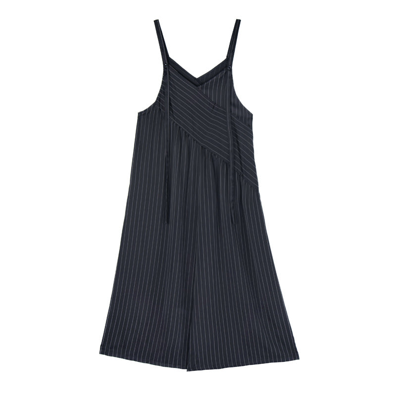 Loose Casual Stitching Striped Wide-leg Overalls