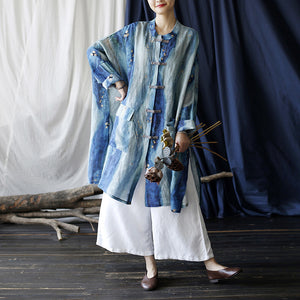Vintage Ramie Loose Ethnic Shirt Mid-Length Jacket