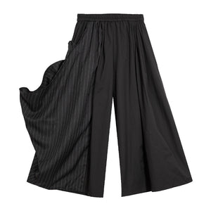 Irregular Striped Patchwork Elastic Waist Culottes