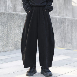 High-waisted Suede Elasticated Wide-leg Pants