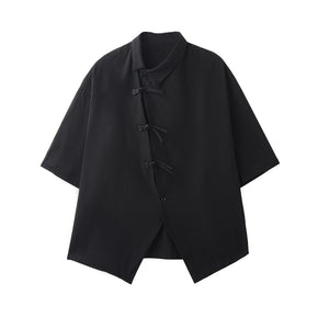 Slanted Buttoned Solid Color Irregular Shirt