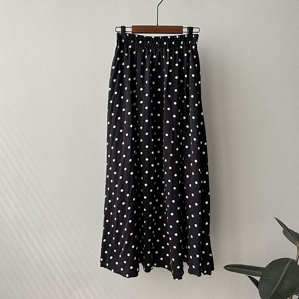 Polka Dot Elastic High Waist A-line Skirt