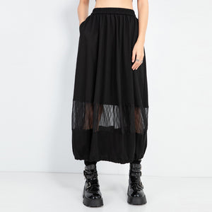 Summer Elastic Waist Splicing Lantern Skirt