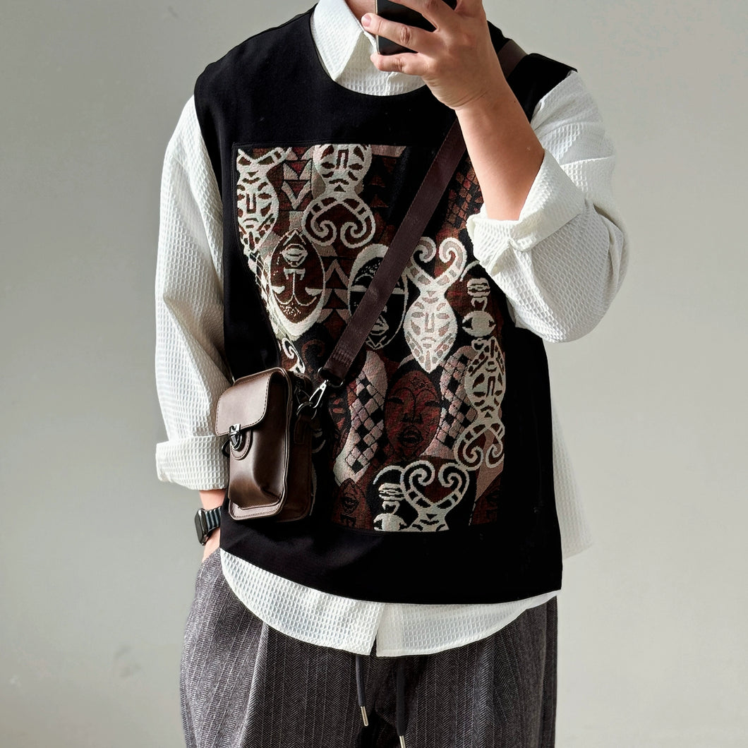 【Mask】Loose-fitting Patchwork Vest